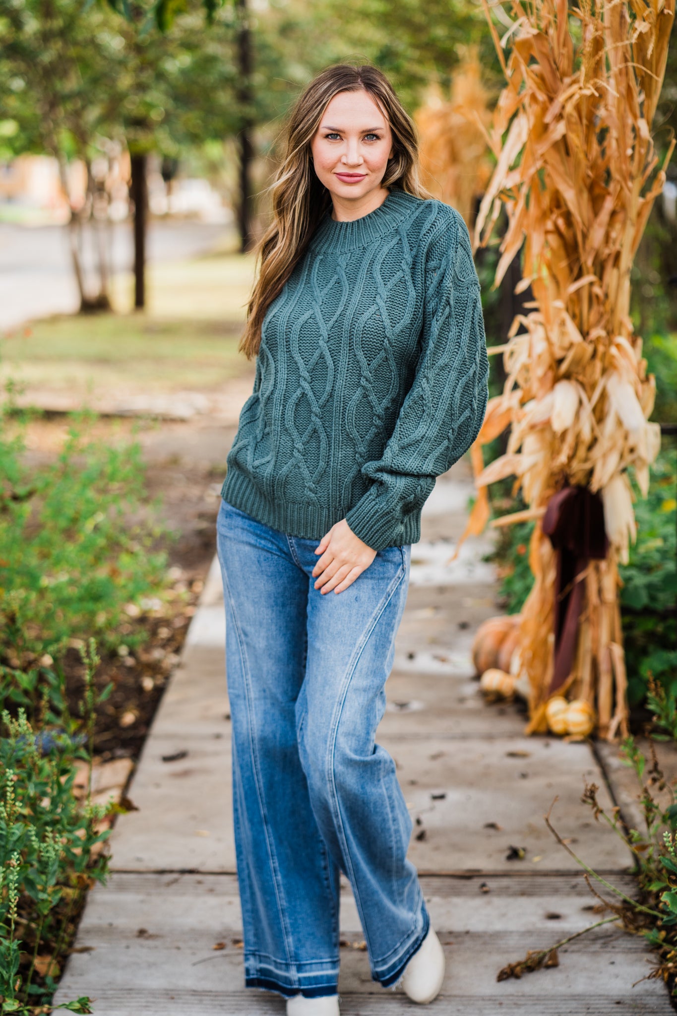 Dark Green Cable Knit Sweater