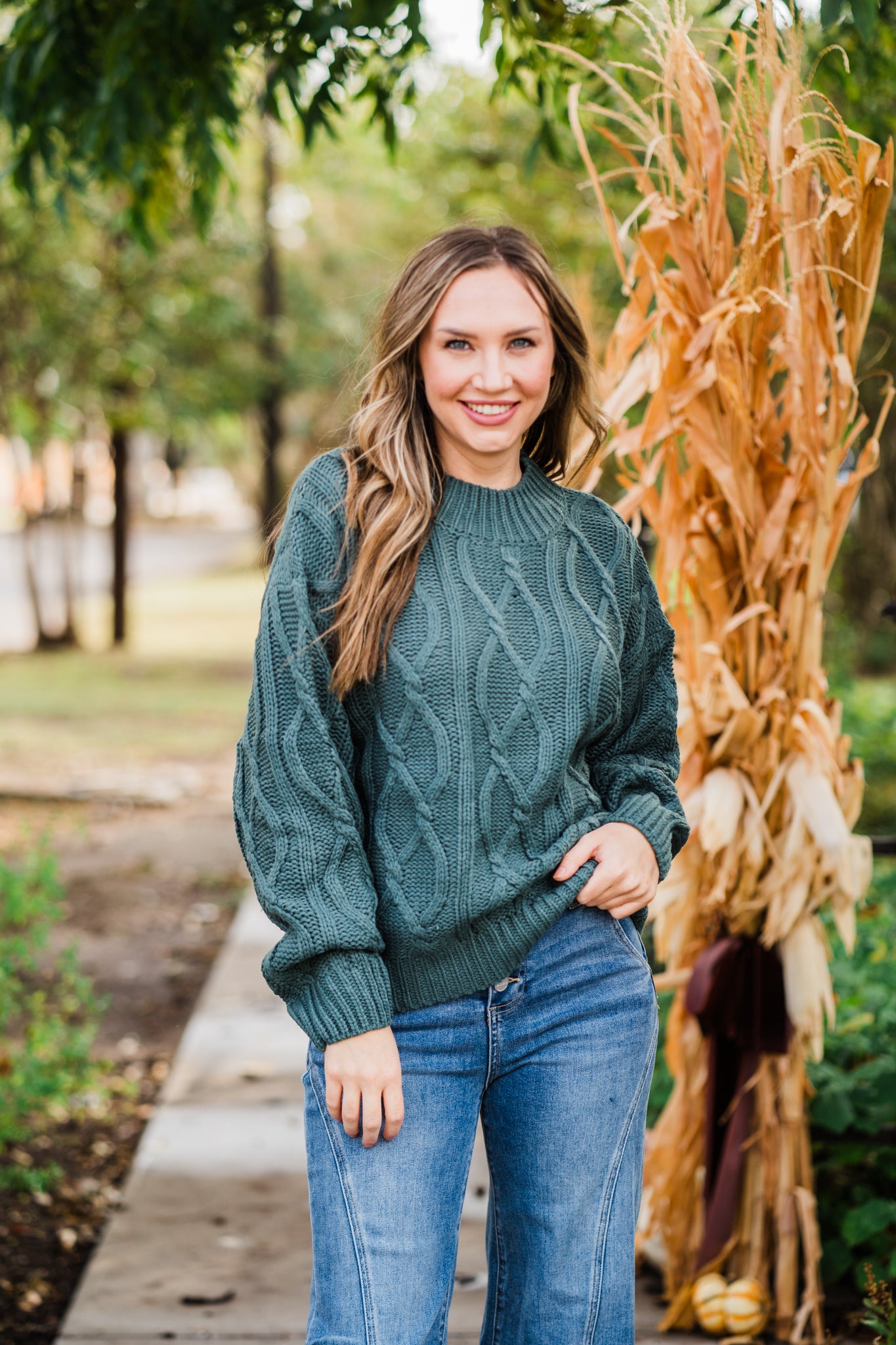 Dark Green Cable Knit Sweater