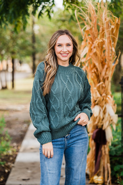 Dark Green Cable Knit Sweater