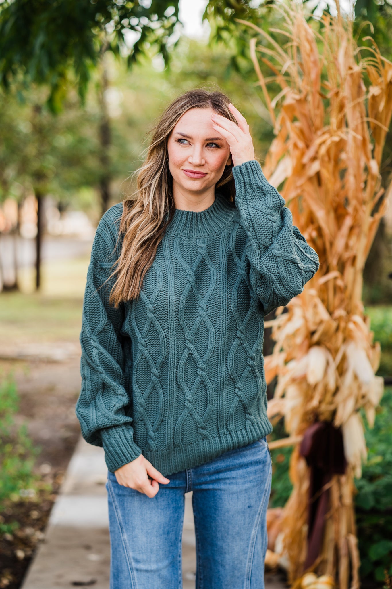 Dark Green Cable Knit Sweater