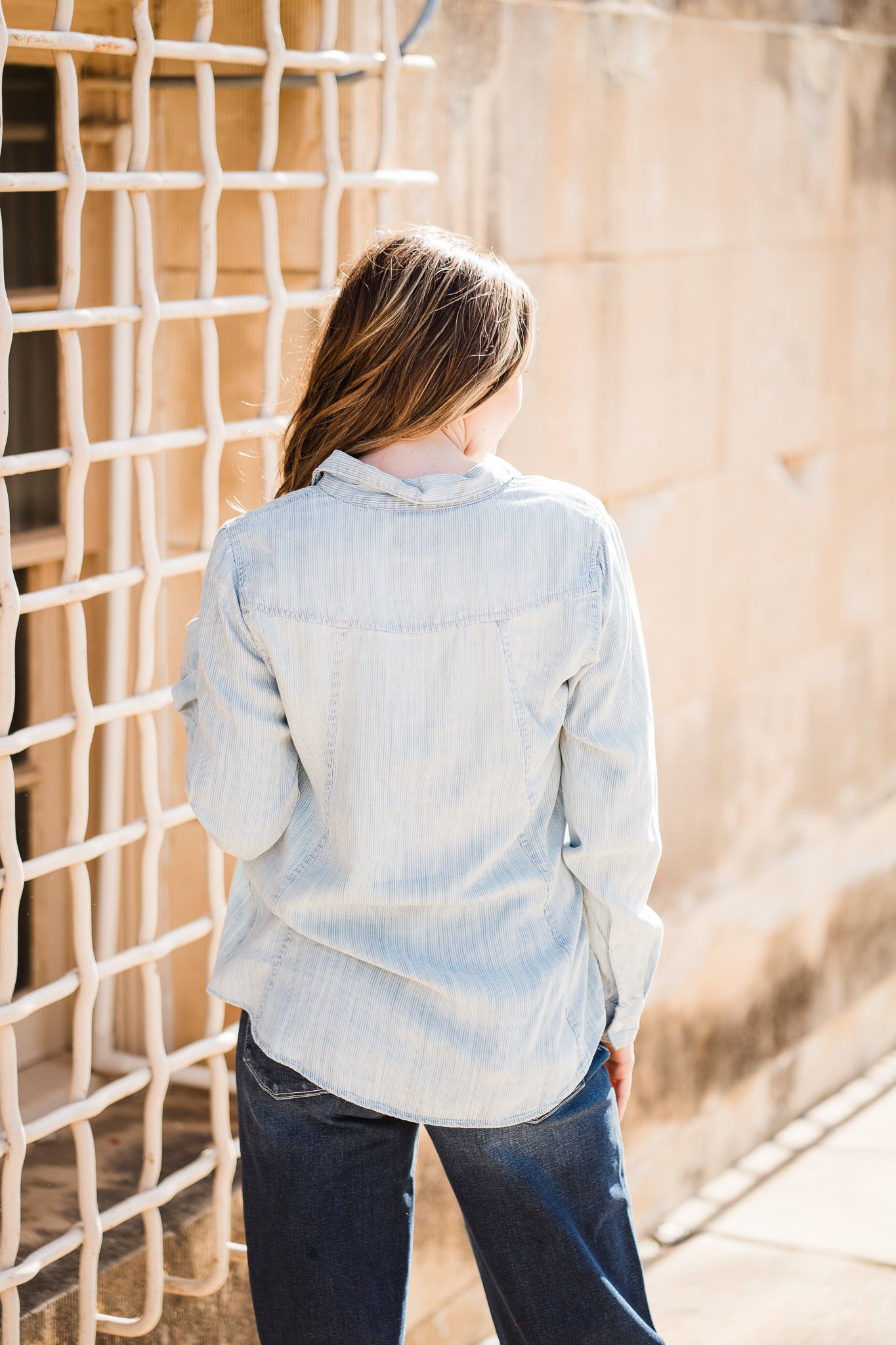 Ginger Top- Blue Mia Pinstripe