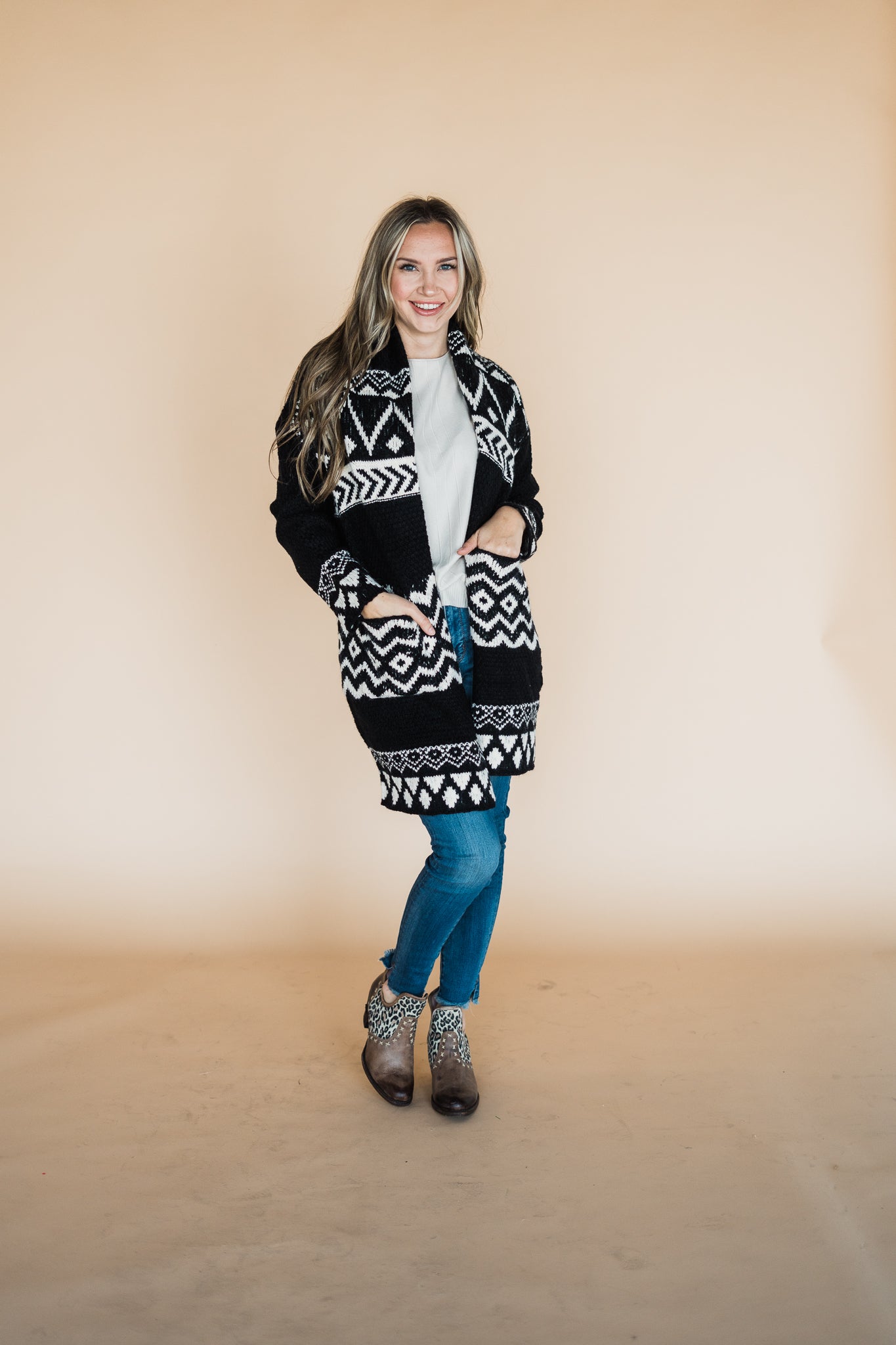 Black Fairisle Western Print Cardigan
