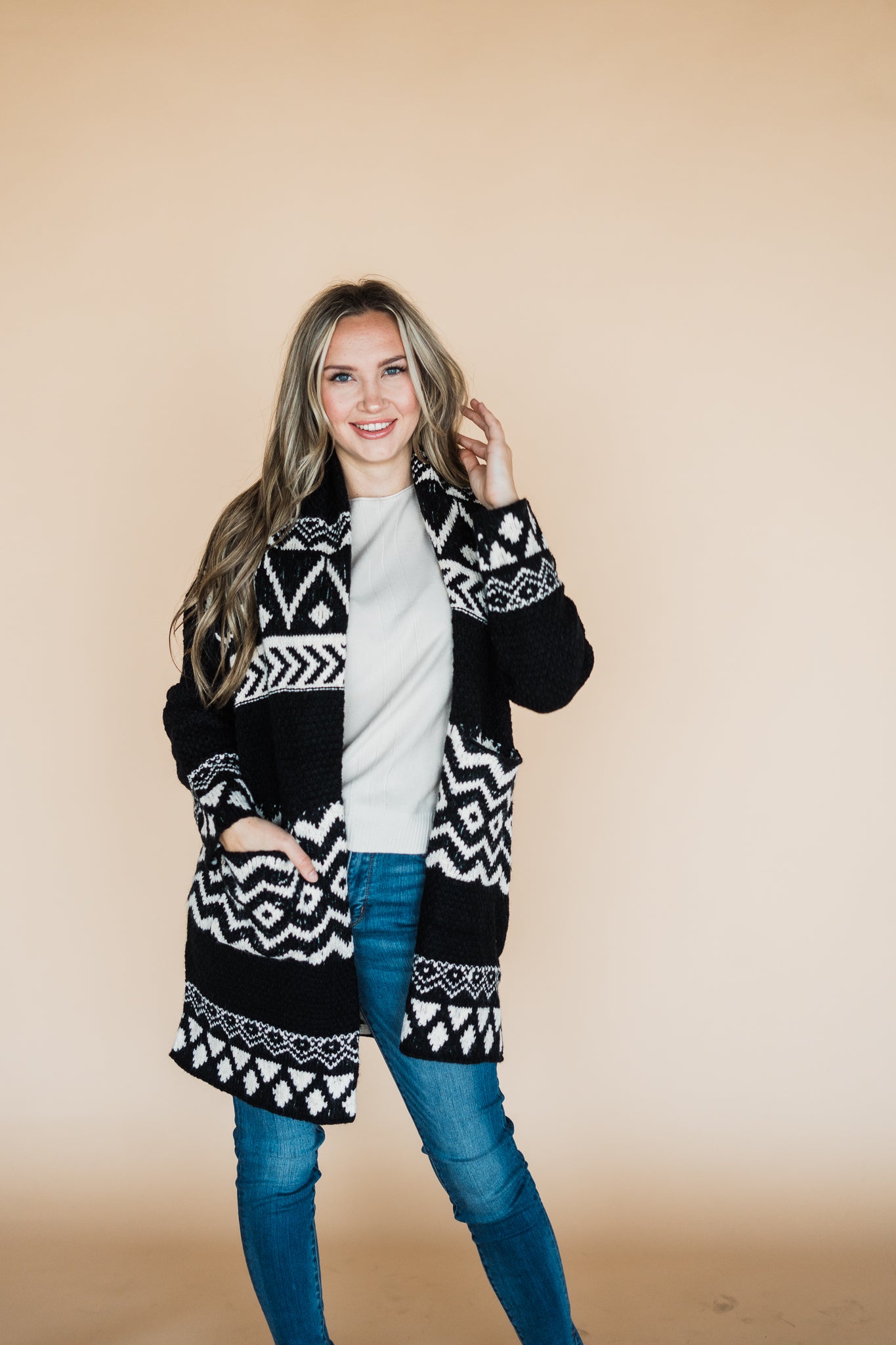 Black Fairisle Western Print Cardigan