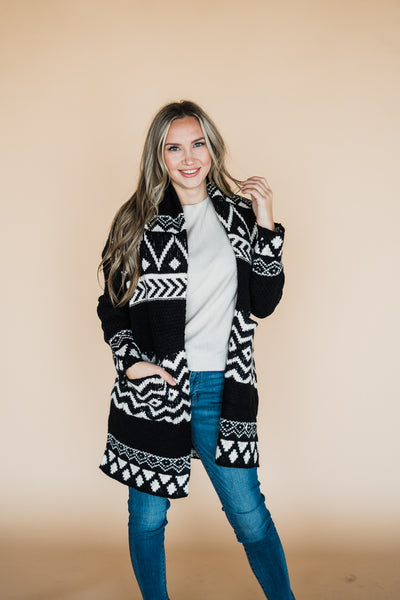 Black Fairisle Western Print Cardigan