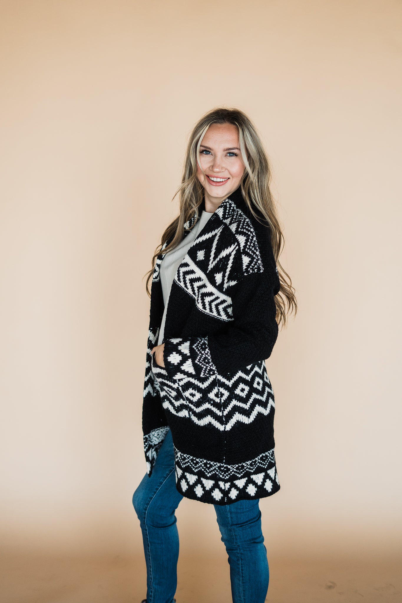 Black Fairisle Western Print Cardigan