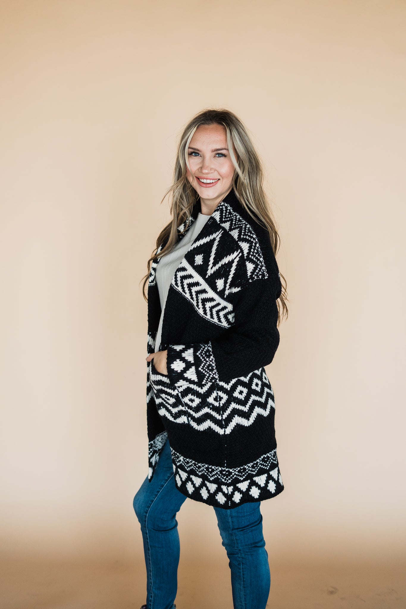 Black Fairisle Western Print Cardigan