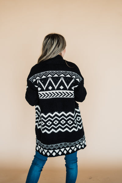 Black Fairisle Western Print Cardigan
