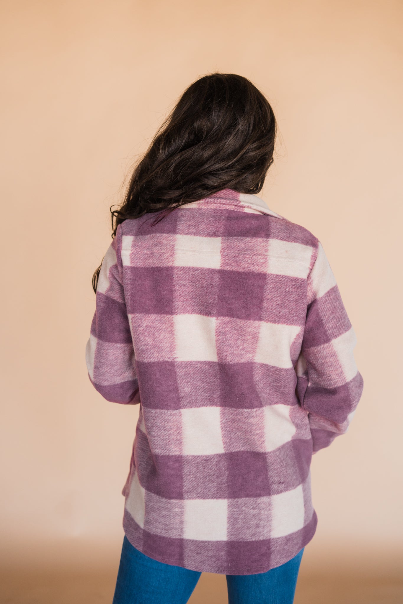 Mauve and Cream Checkered Brushed Flannel Shacket