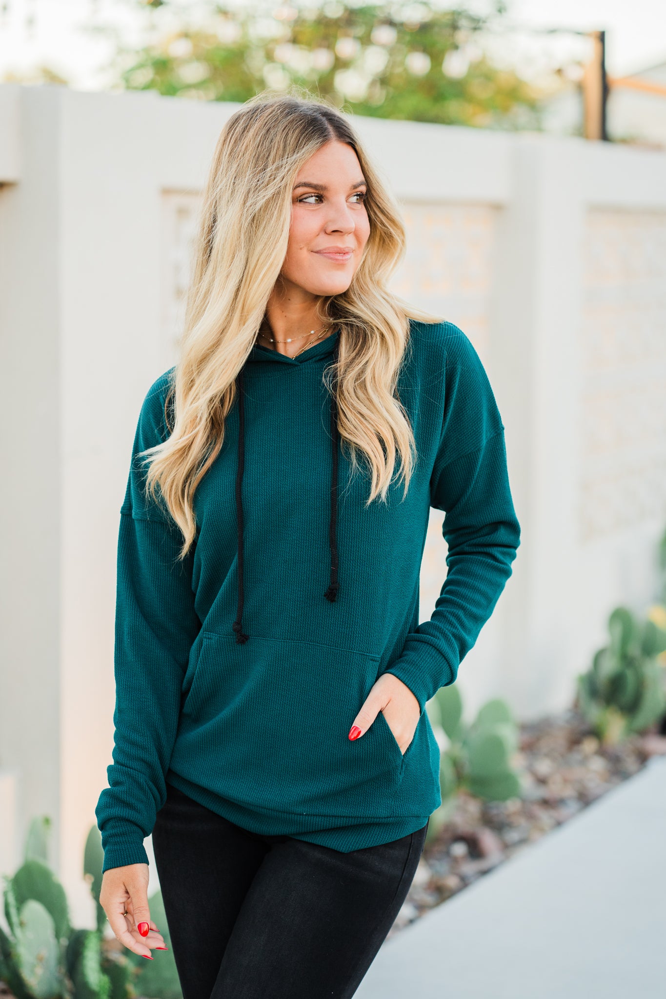 Kacey Ribbed Hoodie- Deep Teal