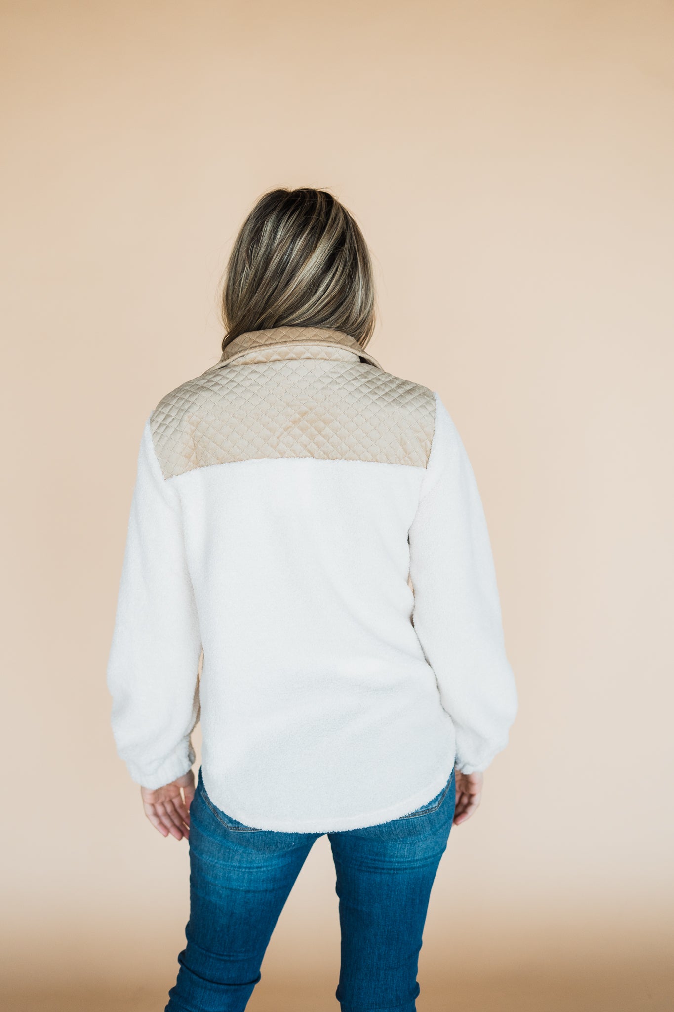 Cream Taupe Quilted 1/4 Zip Sherpa Top