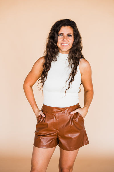 Ivory Cropped Texture Mock Neck Halter
