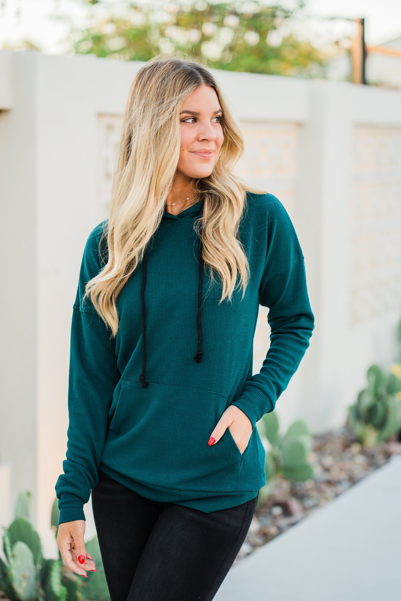 Kacey Ribbed Hoodie- Deep Teal