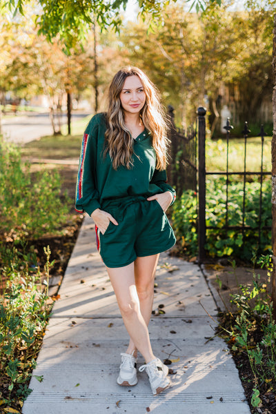 Dark Green Snap Pullover with Sequins