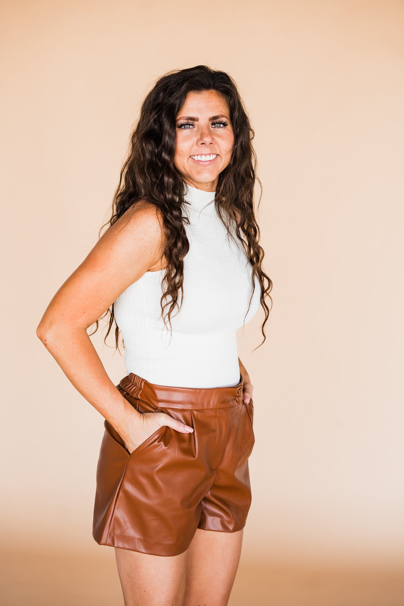 Ivory Cropped Texture Mock Neck Halter