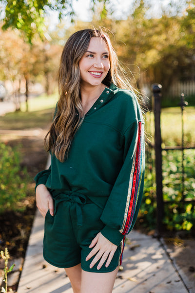 Dark Green Snap Pullover with Sequins