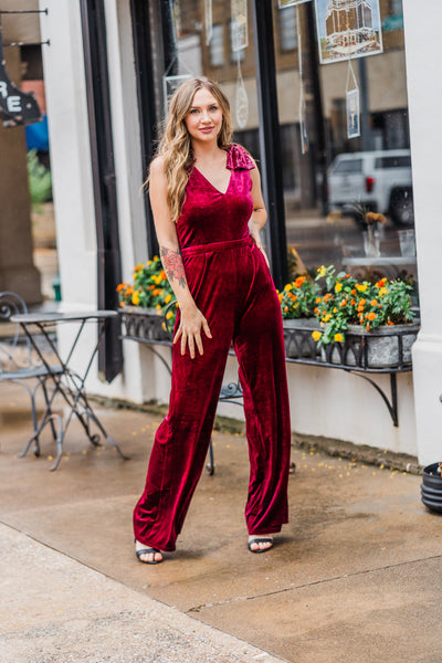 Velvet Jumper with Shoulder Sequin Bow