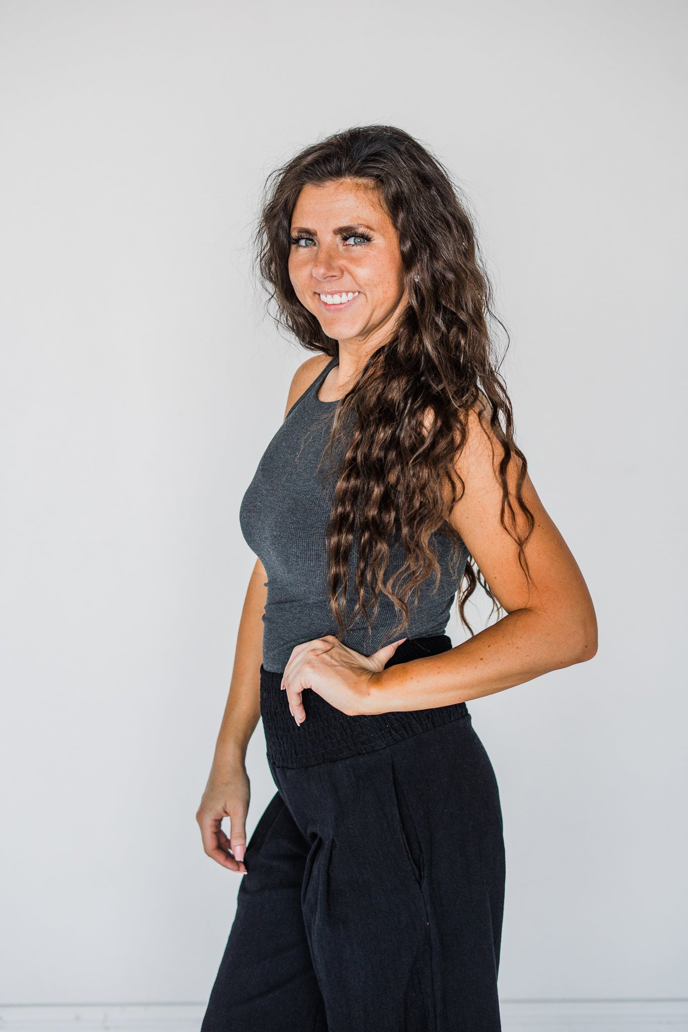 Charcoal Rib Knit Round Neck Tank