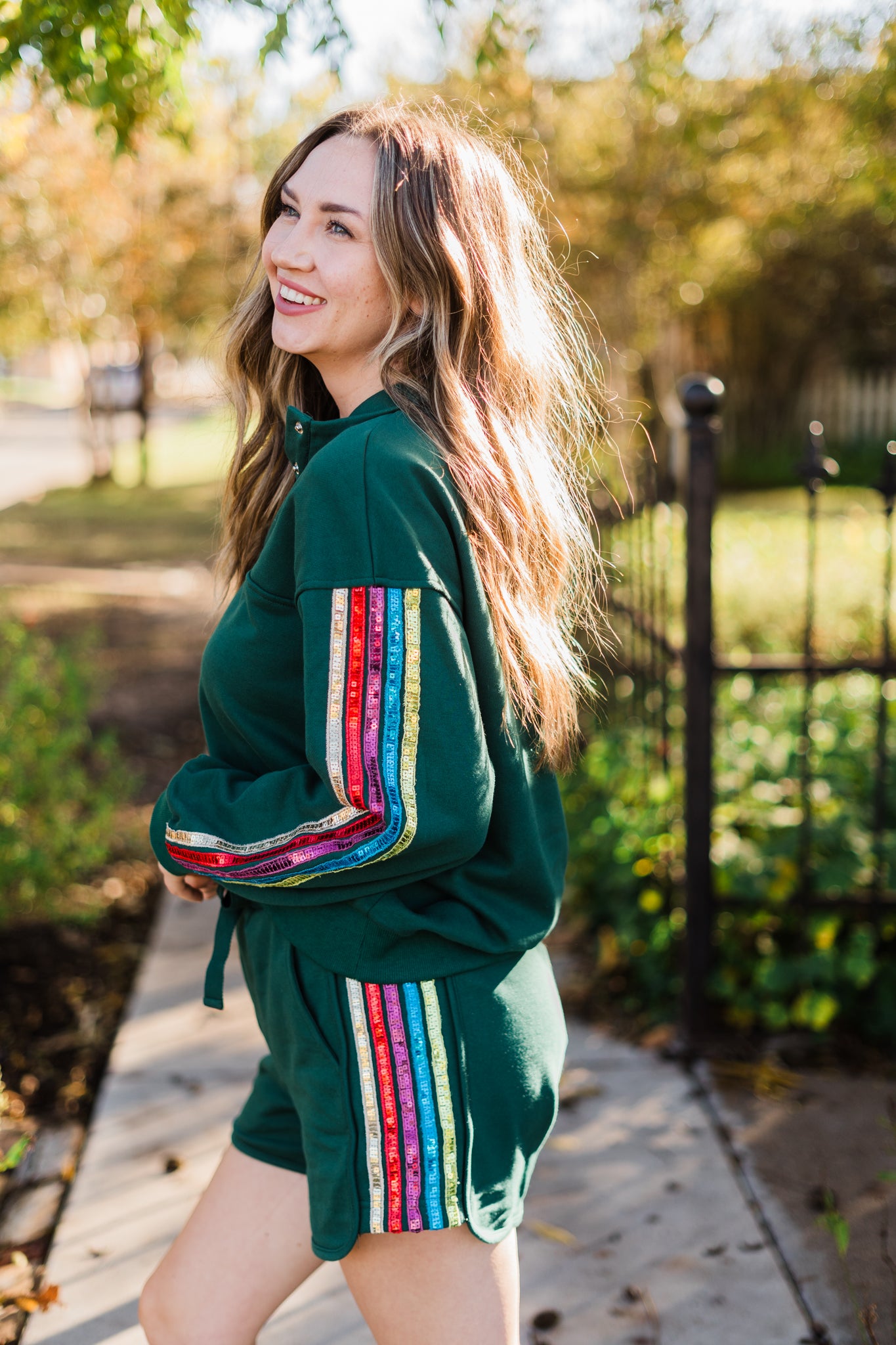 Dark Green Snap Pullover with Sequins