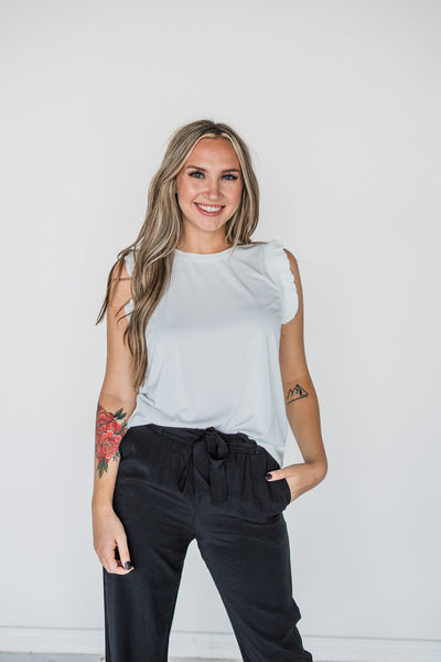Ivory Ruffle Trim Top
