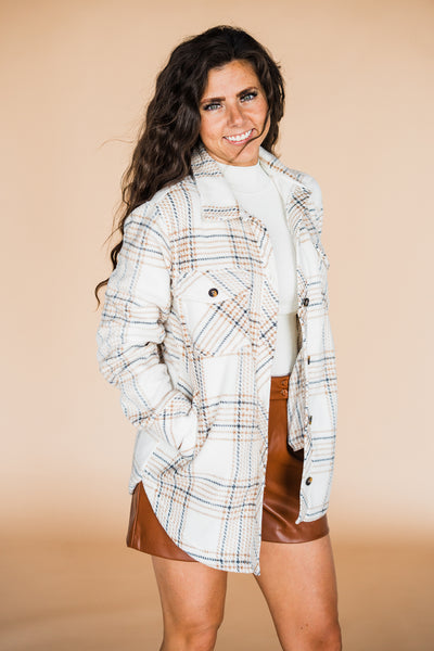 Tullis Jacket- Cream Taupe Plaid