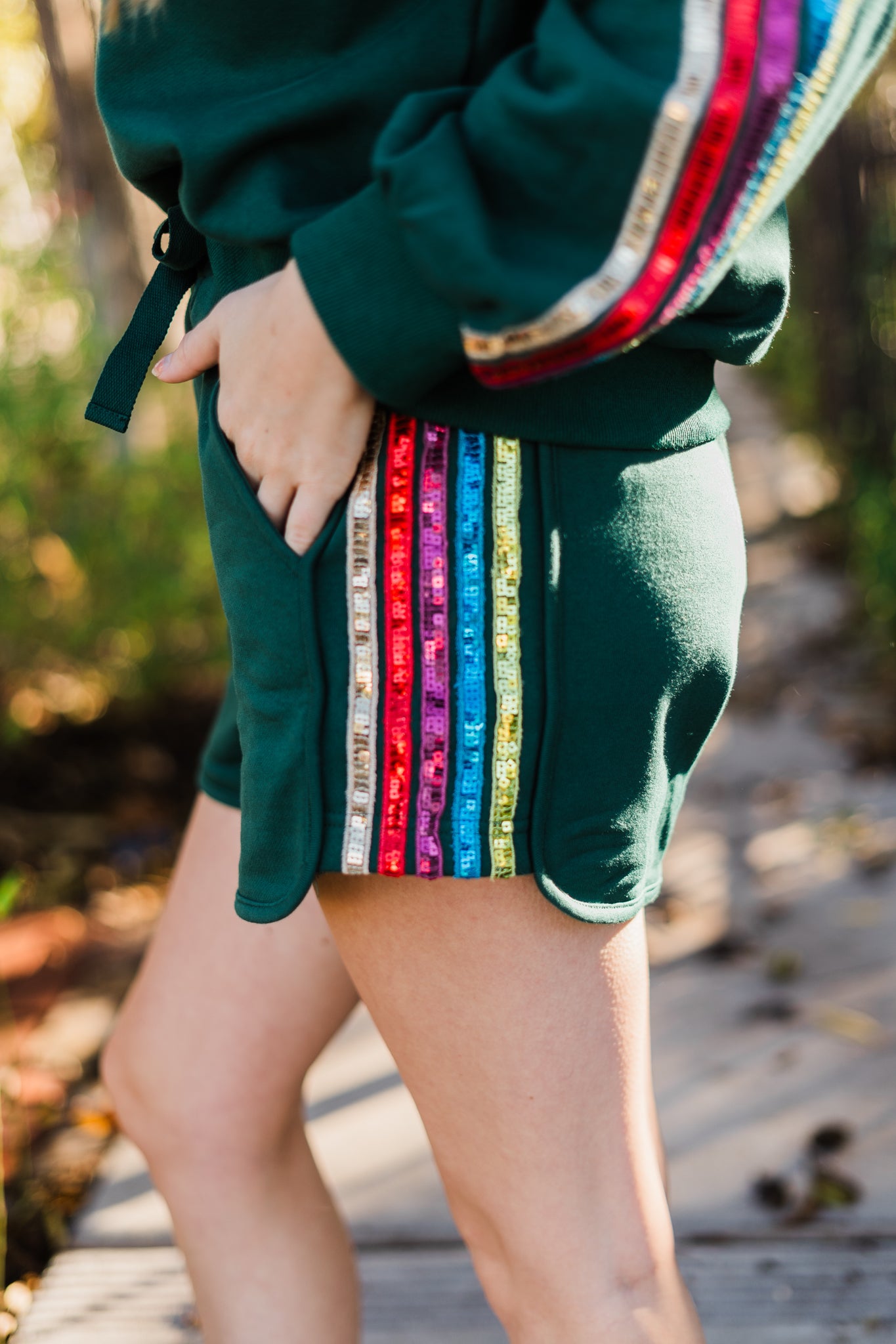 Dark Green Shorts with Sequins