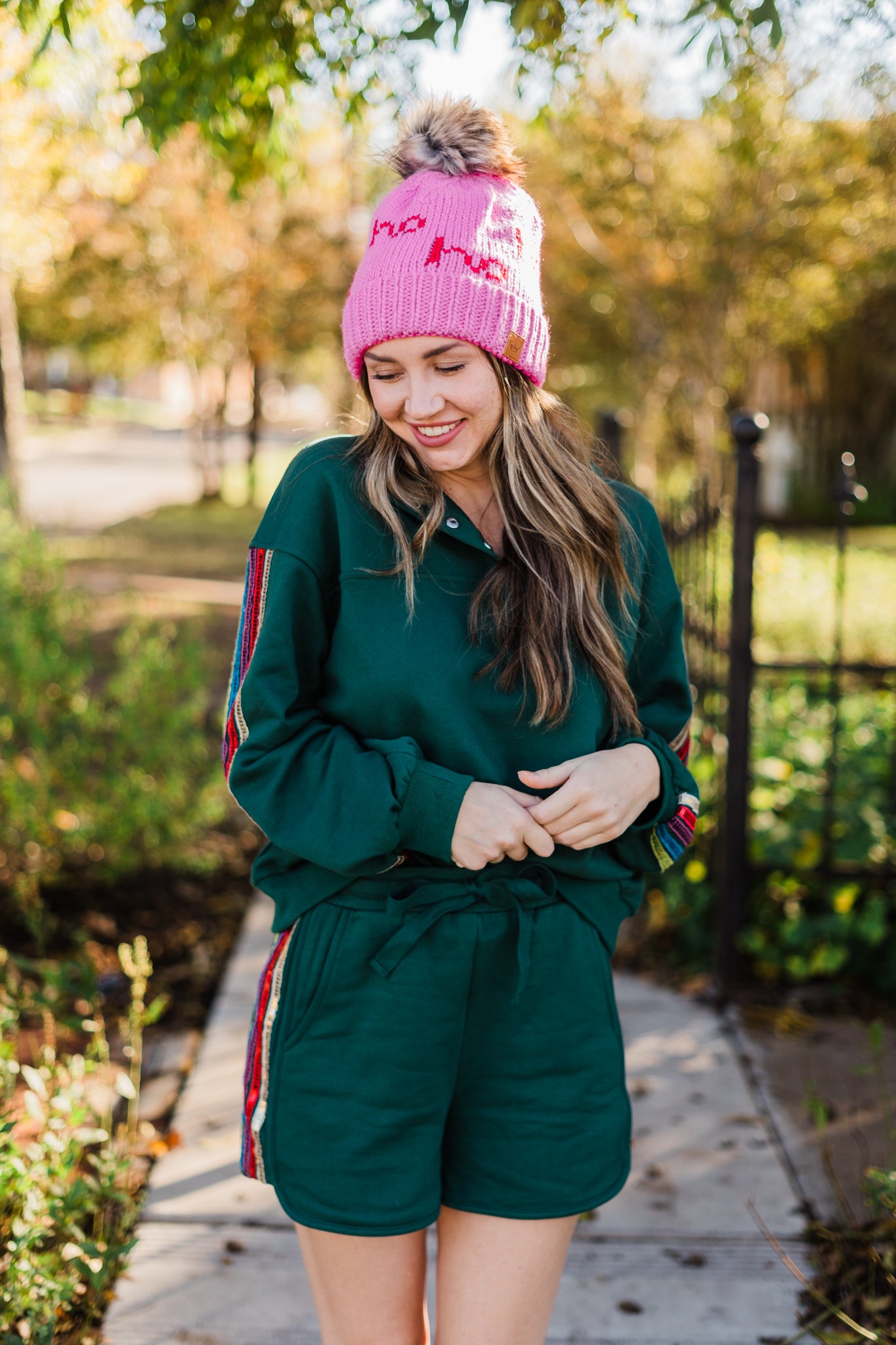 Dark Green Snap Pullover with Sequins