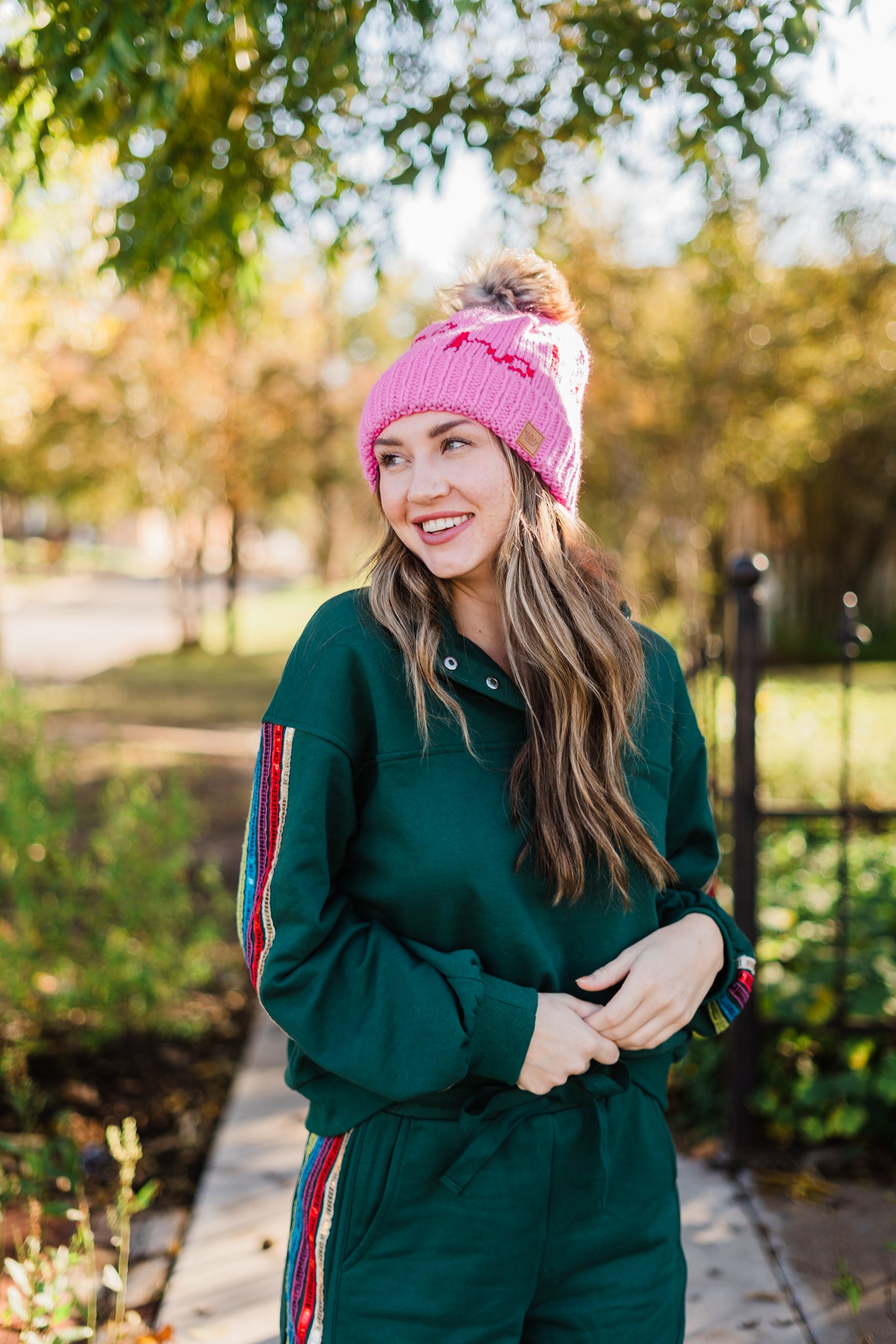 Dark Green Snap Pullover with Sequins