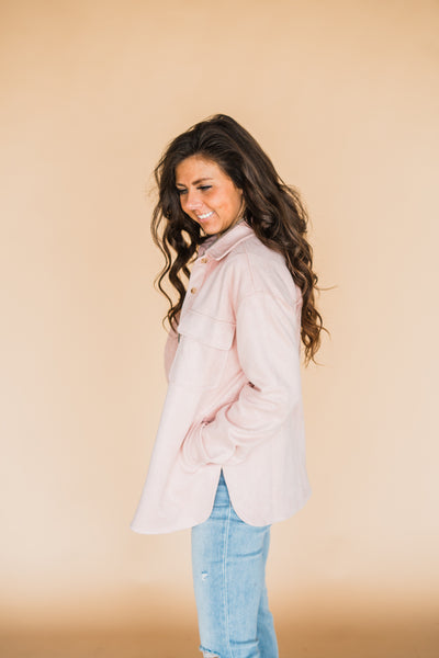 Pale Pink Soft Microsuede Shirt Jacket