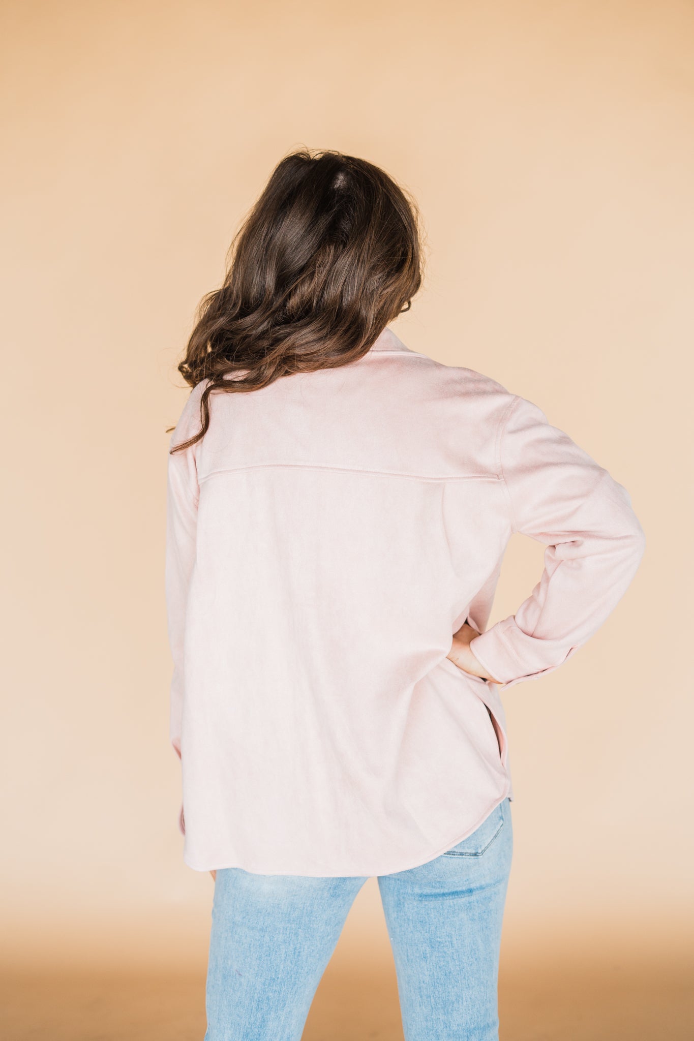 Pale Pink Soft Microsuede Shirt Jacket