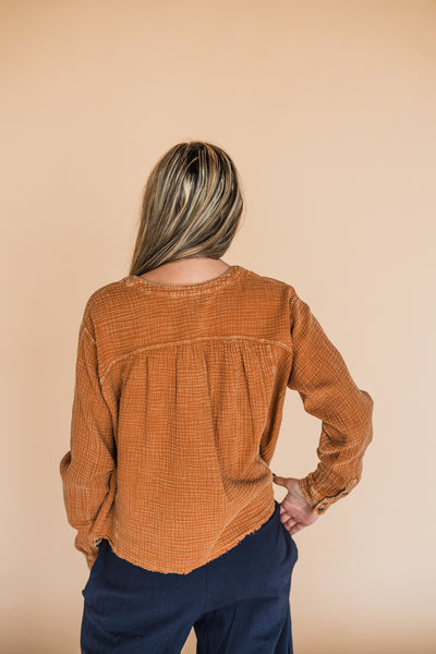 Camel Mineral Washed Cotton Button Up