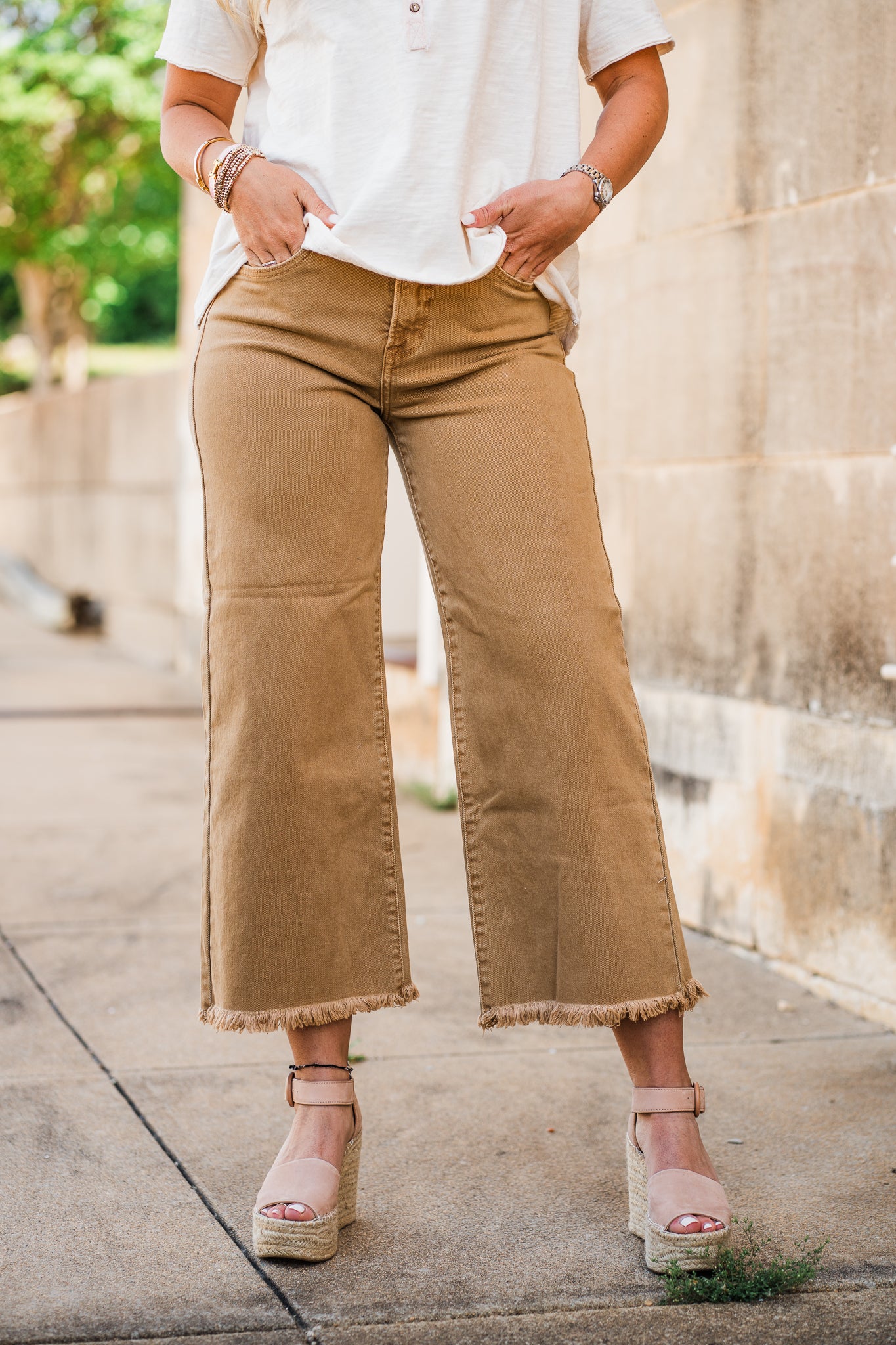 Desert Sand Wide Leg Crop Jeans
