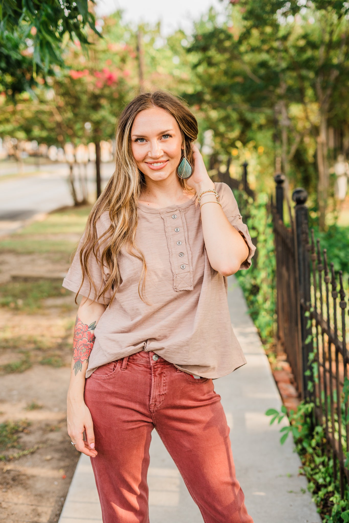 Taupe Oversized Short Sleeve Top