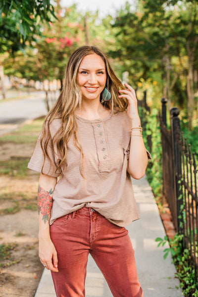 Taupe Oversized Short Sleeve Top