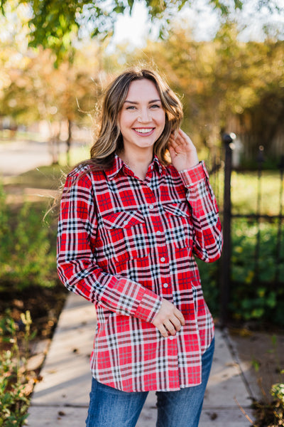 White, Black & Red Plaid Flannel