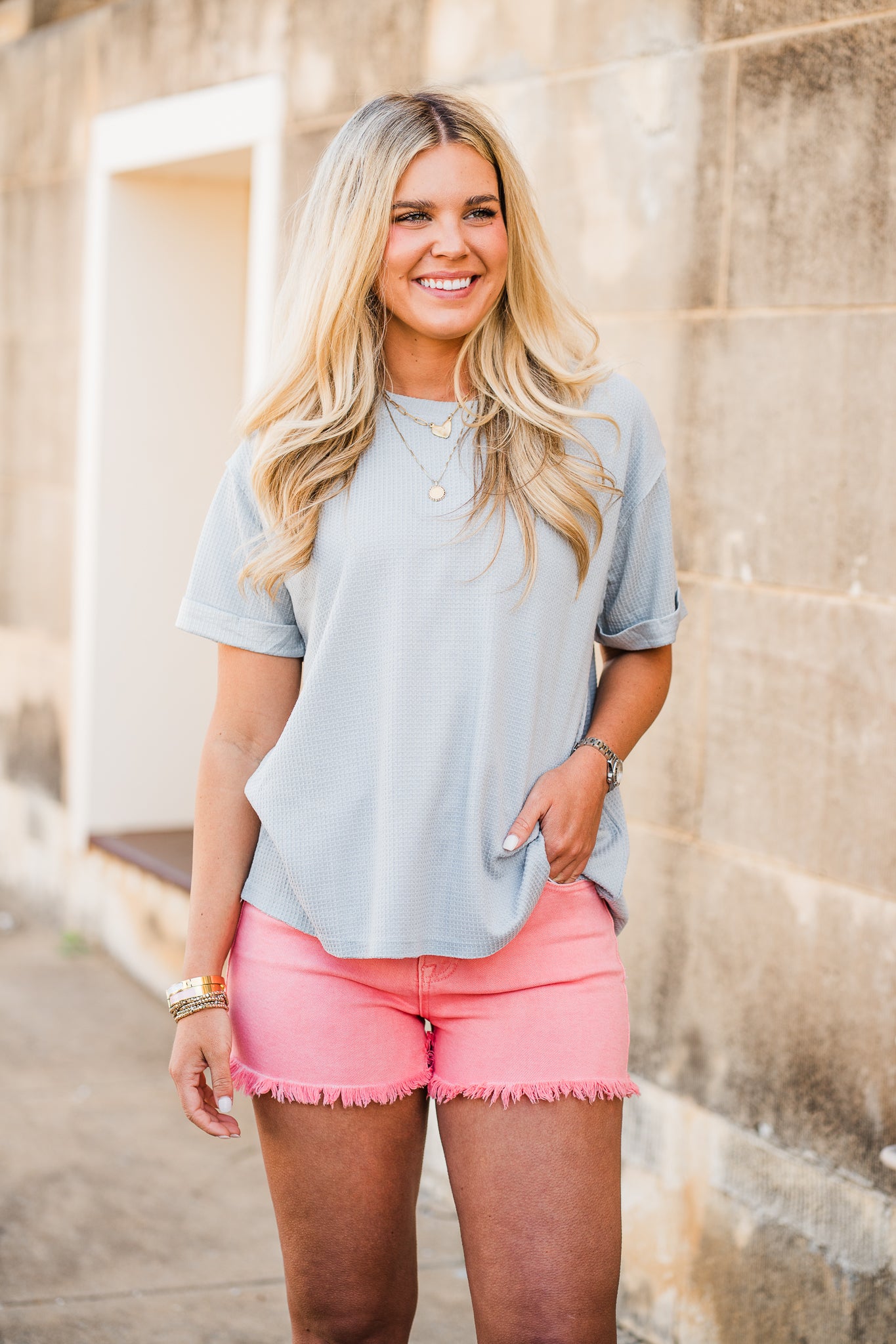 Pearl Grey Thermal Short Sleeve Top