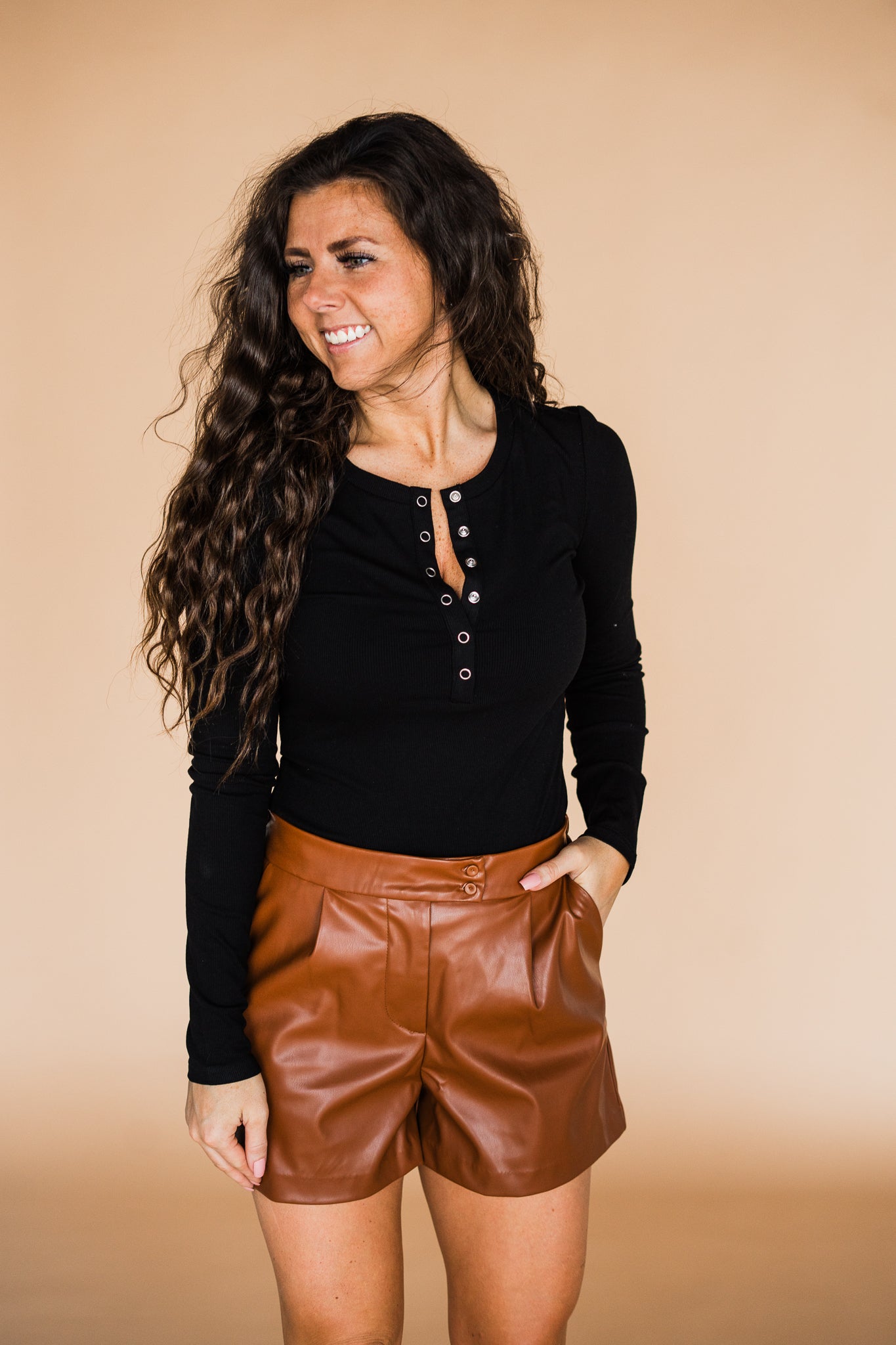 Black Snap Button Long Sleeve Bodysuit