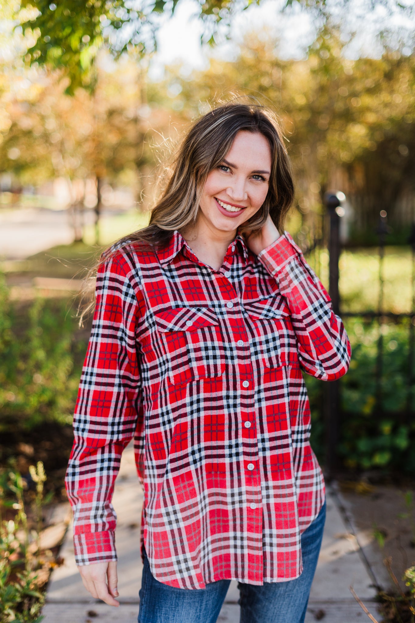 White, Black & Red Plaid Flannel