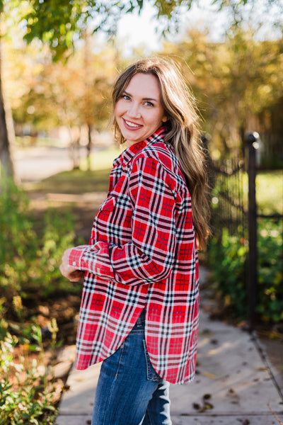 White, Black & Red Plaid Flannel