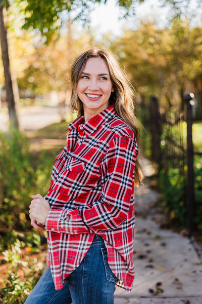 White, Black & Red Plaid Flannel