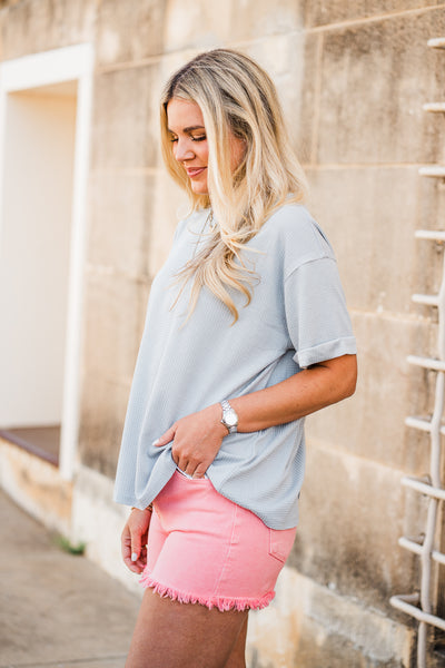 Pearl Grey Thermal Short Sleeve Top