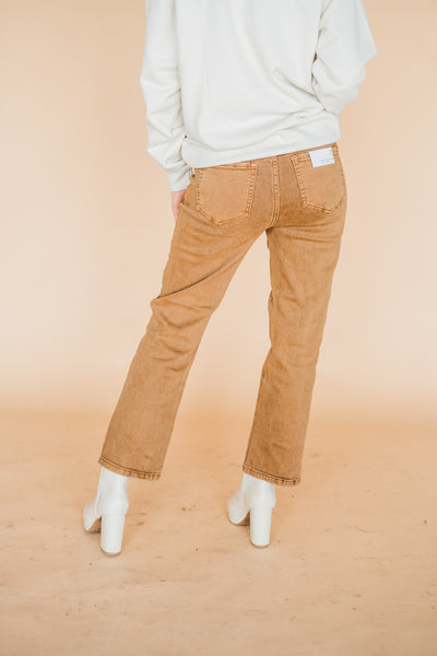 Cappuccino Mid-Rise Straight Crop Jeans