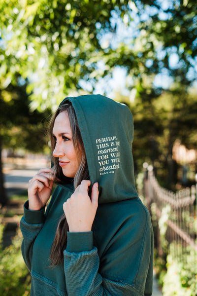 Hidden Message Waffle Hoodie-Perhaps This is the Moment- Olive