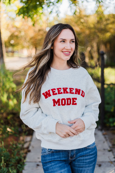 'Weekend Mode' Crew Neck Fleece Sweatshirt