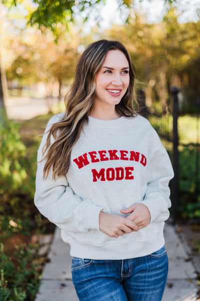 'Weekend Mode' Crew Neck Fleece Sweatshirt