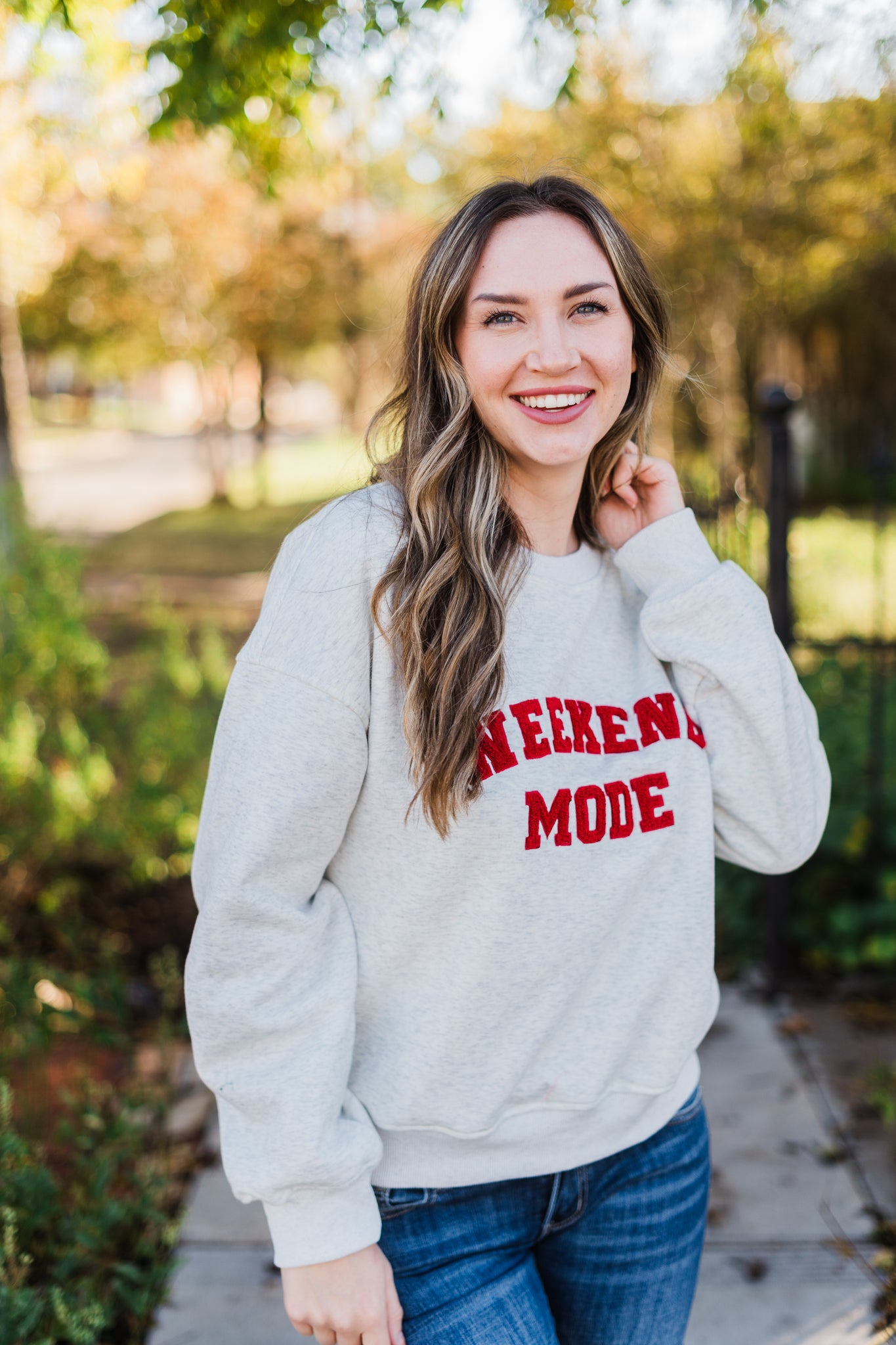 'Weekend Mode' Crew Neck Fleece Sweatshirt