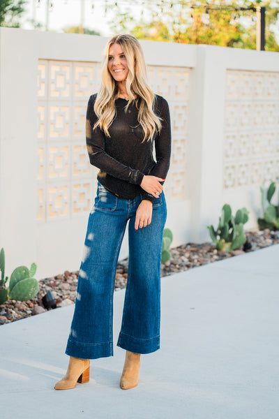 Mallory Mesh Glitter Top Black