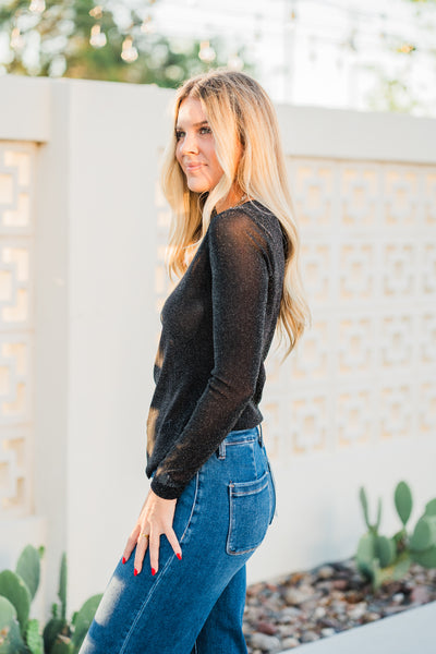 Mallory Mesh Glitter Top Black