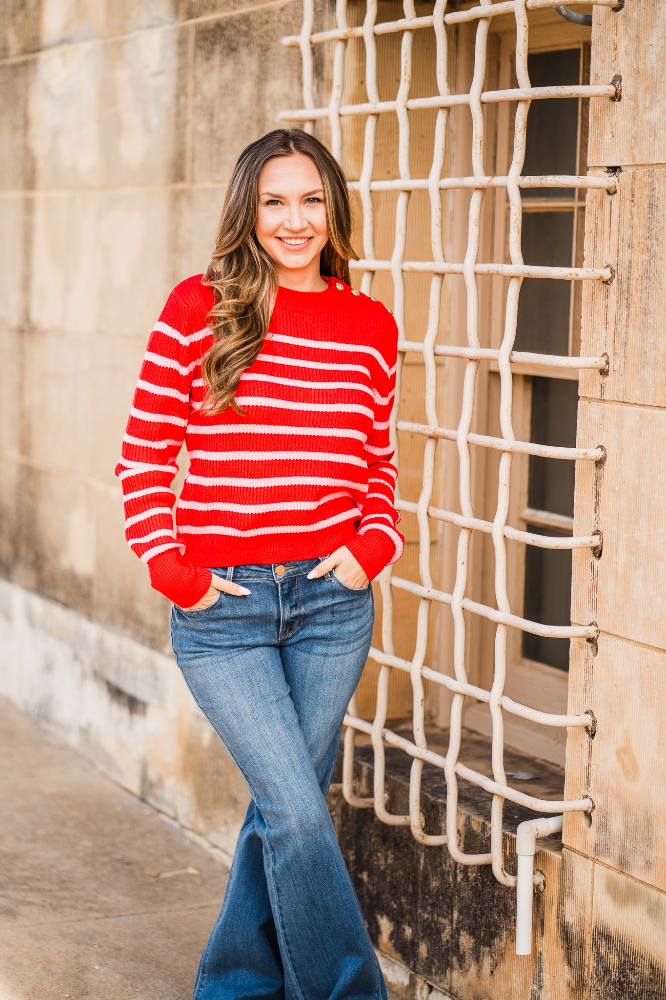 Pink and Red Striped Knit Sweater