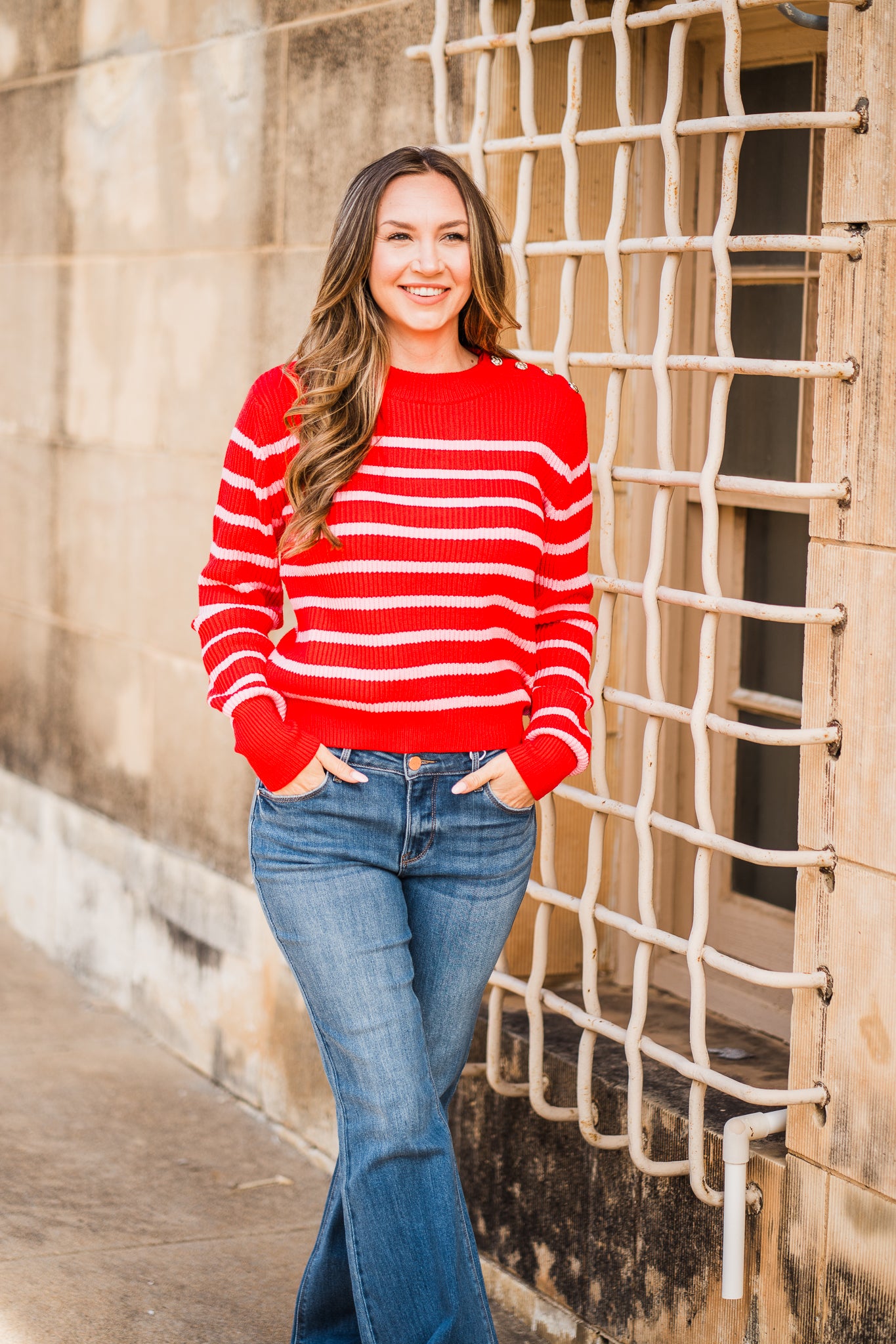 Pink and Red Striped Knit Sweater