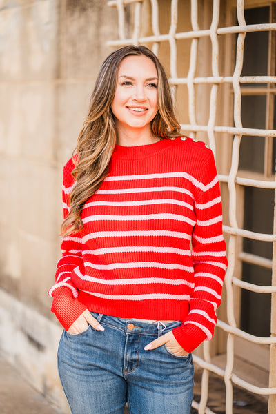 Pink and Red Striped Knit Sweater